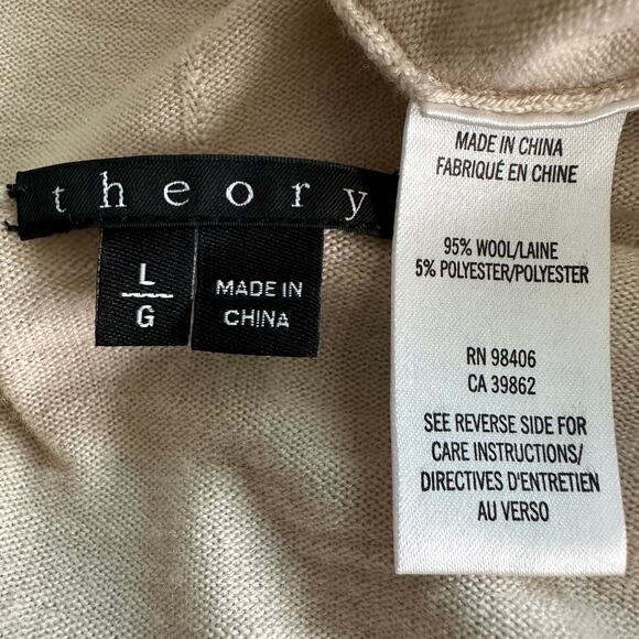 Theory Miya Noble Open Drape Cardigan Large Beige Wool Quiet Luxury Minimalist - Picture 9 of 11